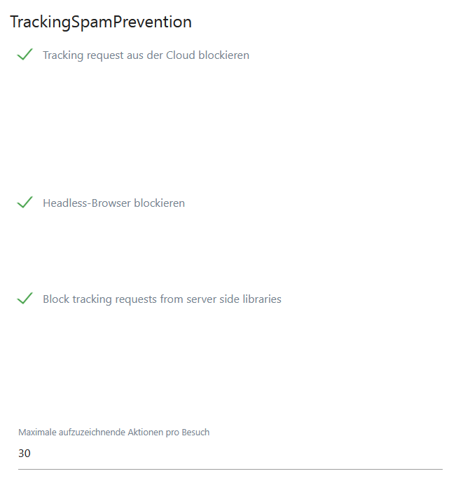 Screenshot Plugin Matomo Tracking Spam Prevention