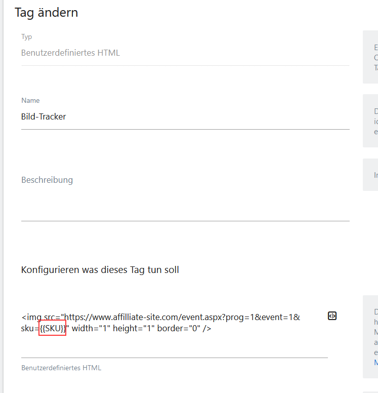 Matomo Tag Manager Variable in einem Tag